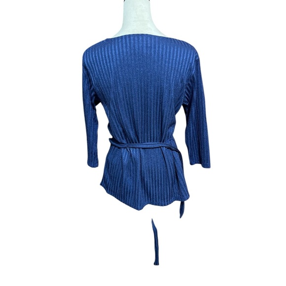 Vintage Vue Point by Jordan Blue long Sleeve w Belt Size L Women’s Blouse - Picture 4 of 5
